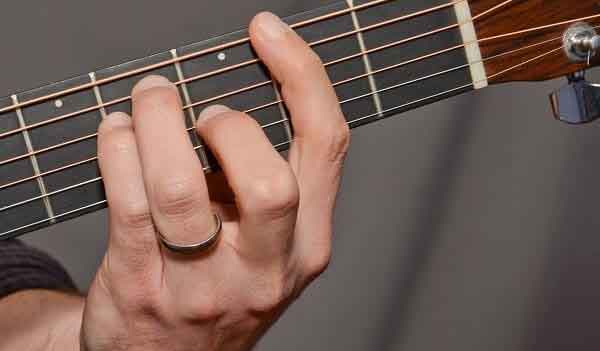 Closeup of a Chord Being Fret on Guitar